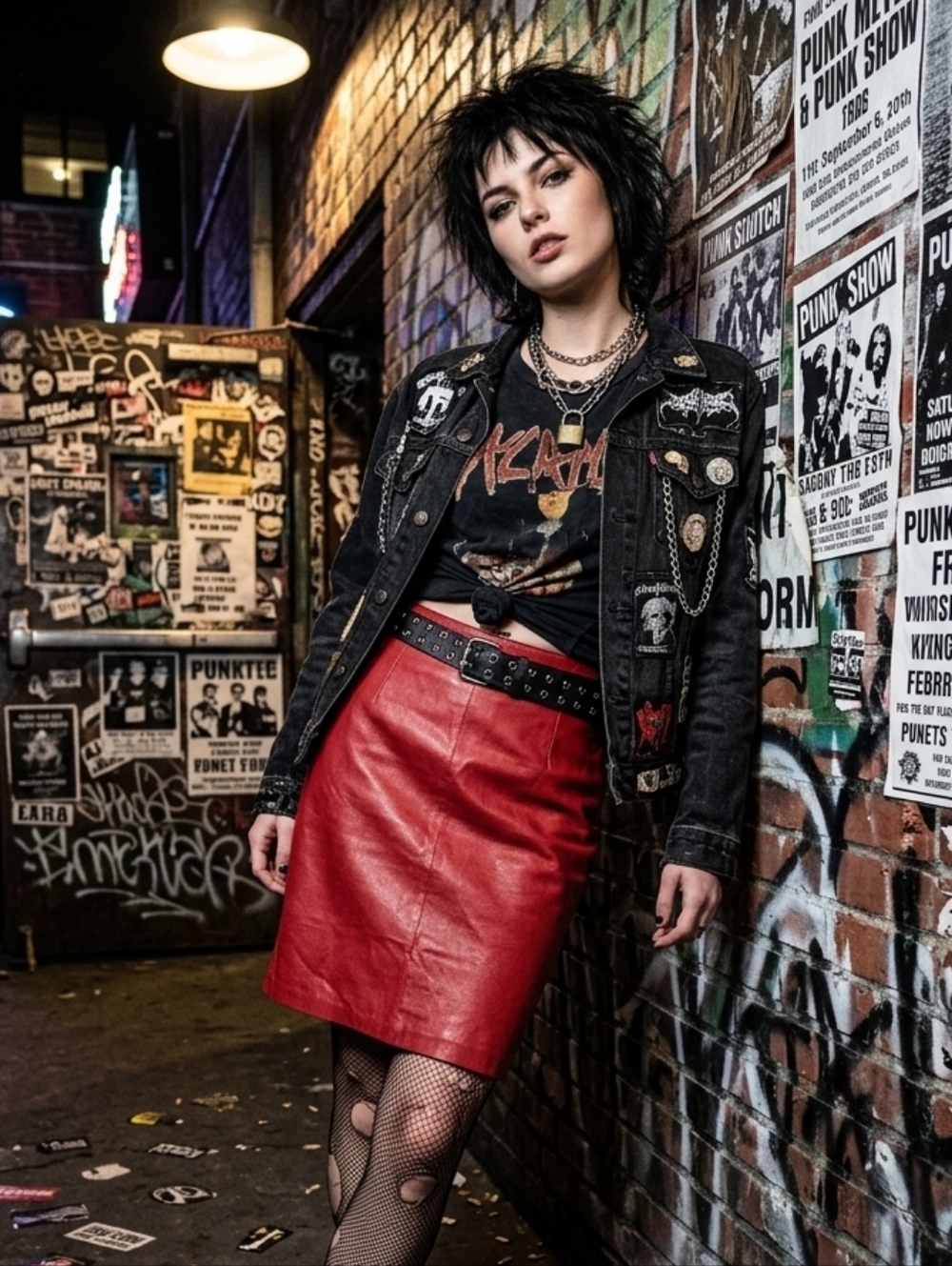 Vintage Winter Furs‎ 80s Size Small Punk Rock Grunge Red Leather Band Skirt